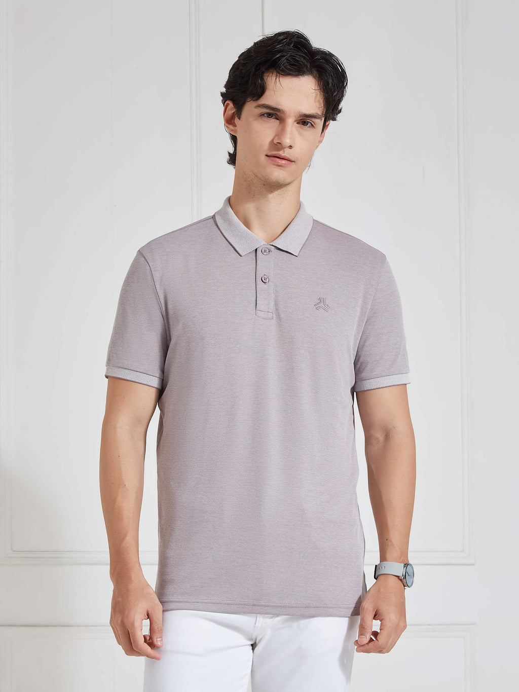Men's Mauve Solid Polo Collar T-Shirt