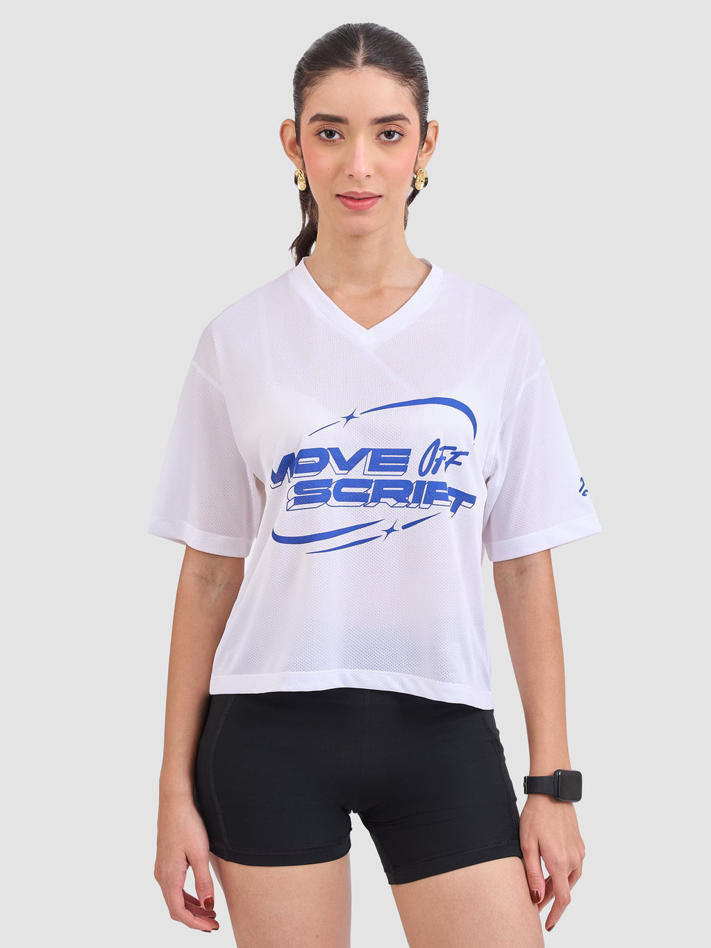 Women's White Printed V-Neck T-Shirt