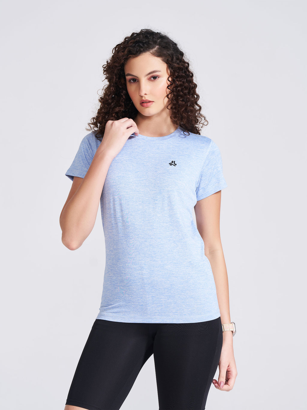 Women's Blue Self Design Round Neck T-Shirt