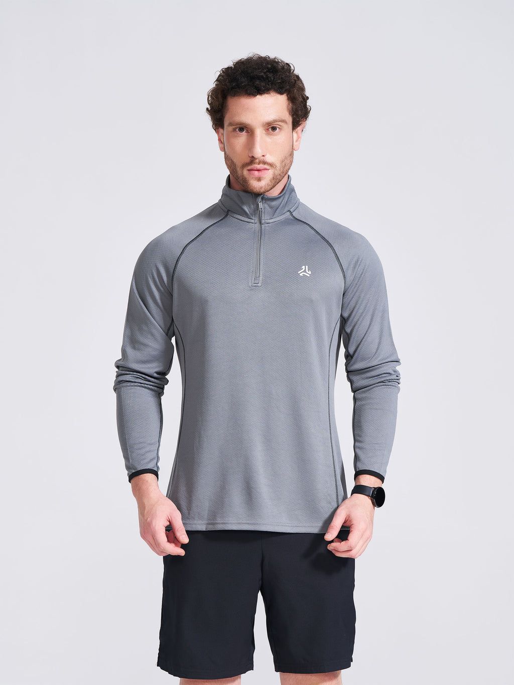 Men's Grey Solid Stand Collar Jacket