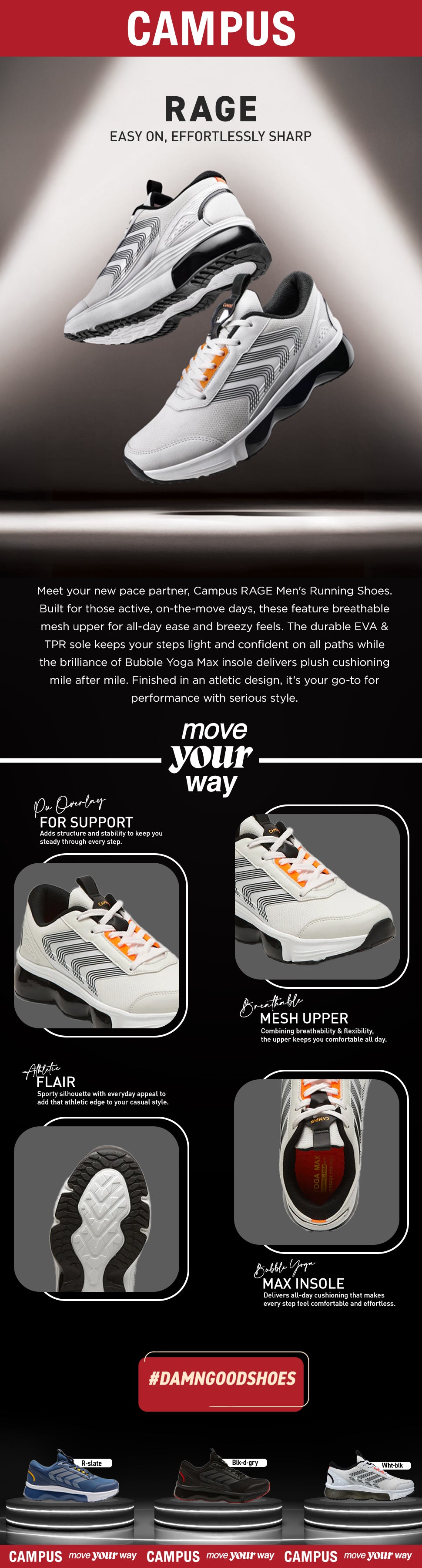 RAGE White Men's Running Shoes – Campus Shoes